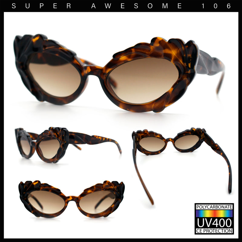 Womens Floral Thick Plastic Foliage Oval Retro Fashion Plastic Sunglasses