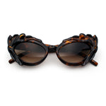 Womens Floral Thick Plastic Foliage Oval Retro Fashion Plastic Sunglasses