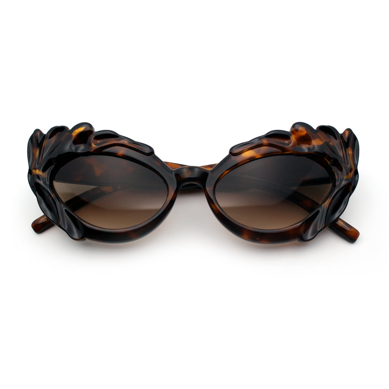 Womens Floral Thick Plastic Foliage Oval Retro Fashion Plastic Sunglasses