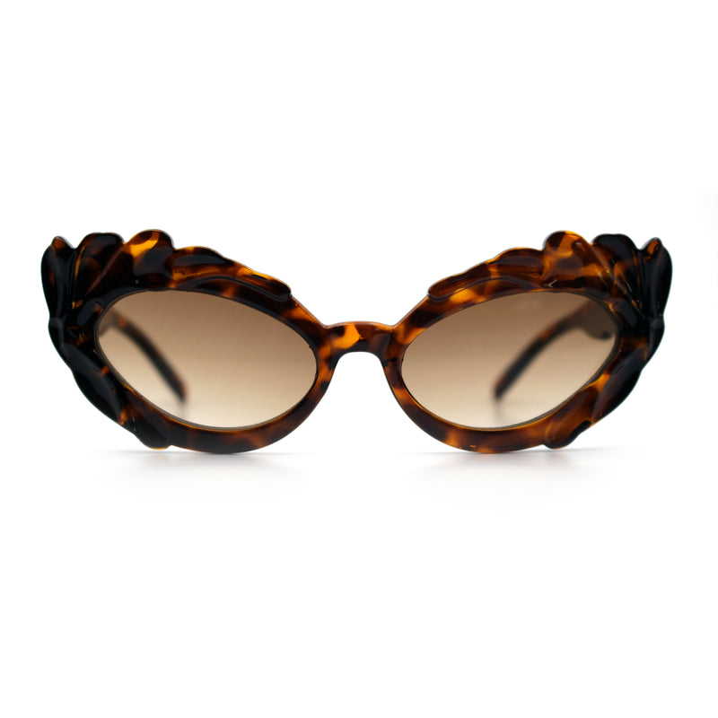 Womens Floral Thick Plastic Foliage Oval Retro Fashion Plastic Sunglasses