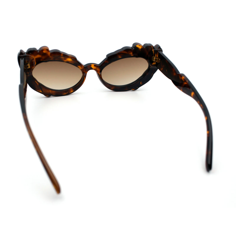 Womens Floral Thick Plastic Foliage Oval Retro Fashion Plastic Sunglasses