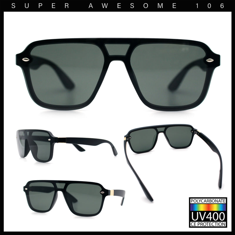 Color Mirror Shield Flat Top Racer Rimless Horn Rim Plastic Sunglasses