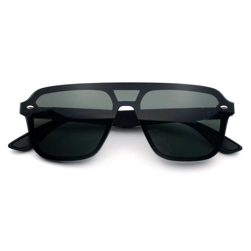 Color Mirror Shield Flat Top Racer Rimless Horn Rim Plastic Sunglasses