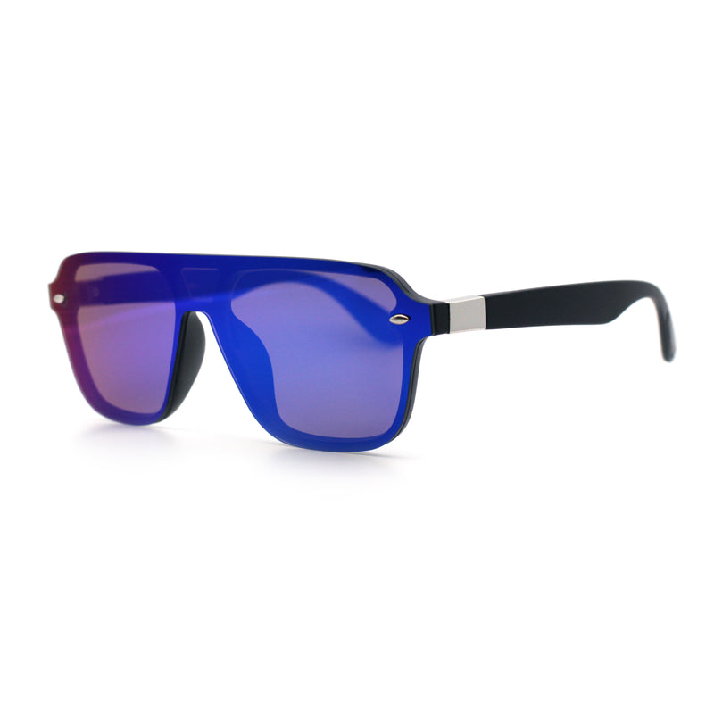 Color Mirror Shield Flat Top Racer Rimless Horn Rim Plastic Sunglasses