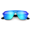 Color Mirror Shield Flat Top Racer Rimless Horn Rim Plastic Sunglasses
