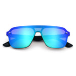 Color Mirror Shield Flat Top Racer Rimless Horn Rim Plastic Sunglasses