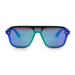 Color Mirror Shield Flat Top Racer Rimless Horn Rim Plastic Sunglasses