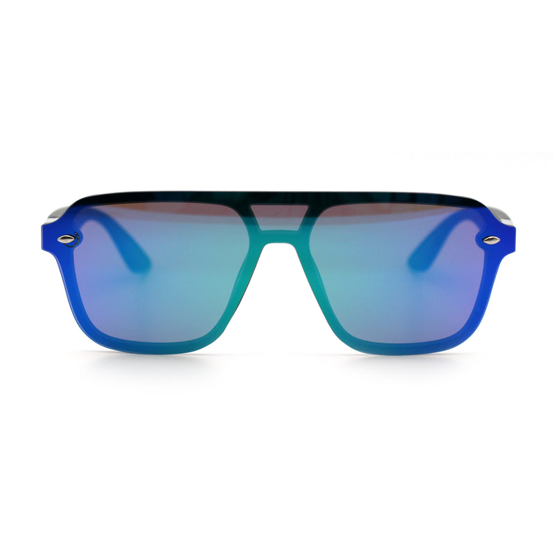 Color Mirror Shield Flat Top Racer Rimless Horn Rim Plastic Sunglasses