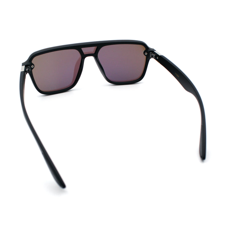 Color Mirror Shield Flat Top Racer Rimless Horn Rim Plastic Sunglasses