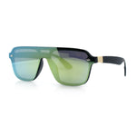 Color Mirror Shield Flat Top Racer Rimless Horn Rim Plastic Sunglasses