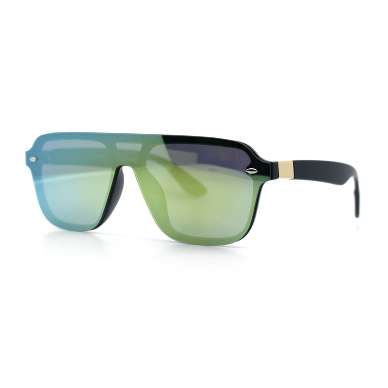 Color Mirror Shield Flat Top Racer Rimless Horn Rim Plastic Sunglasses