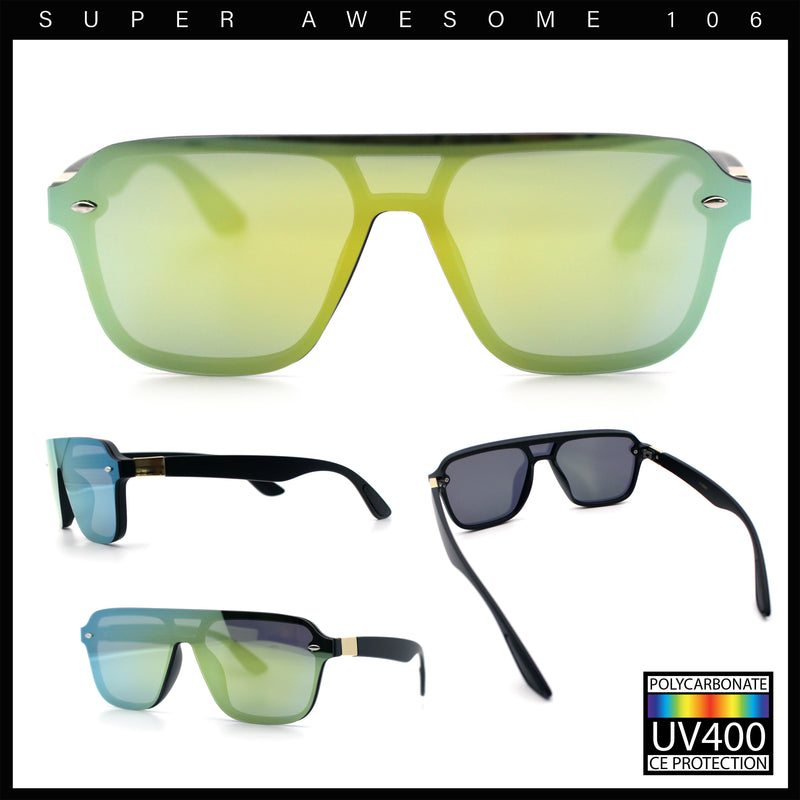 Color Mirror Shield Flat Top Racer Rimless Horn Rim Plastic Sunglasses