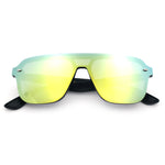 Color Mirror Shield Flat Top Racer Rimless Horn Rim Plastic Sunglasses