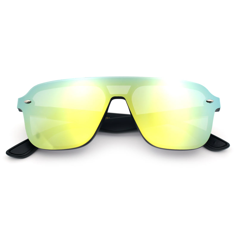 Color Mirror Shield Flat Top Racer Rimless Horn Rim Plastic Sunglasses