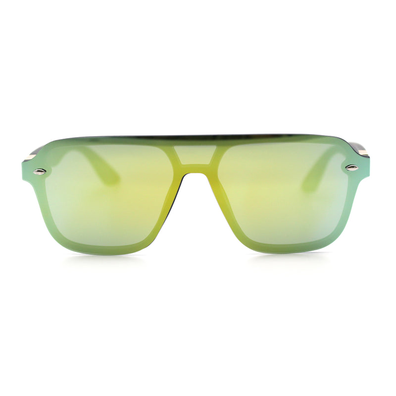 Color Mirror Shield Flat Top Racer Rimless Horn Rim Plastic Sunglasses