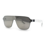 Color Mirror Shield Flat Top Racer Rimless Horn Rim Plastic Sunglasses