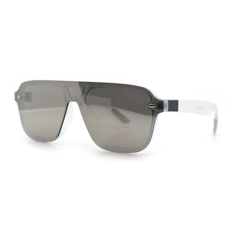 Color Mirror Shield Flat Top Racer Rimless Horn Rim Plastic Sunglasses