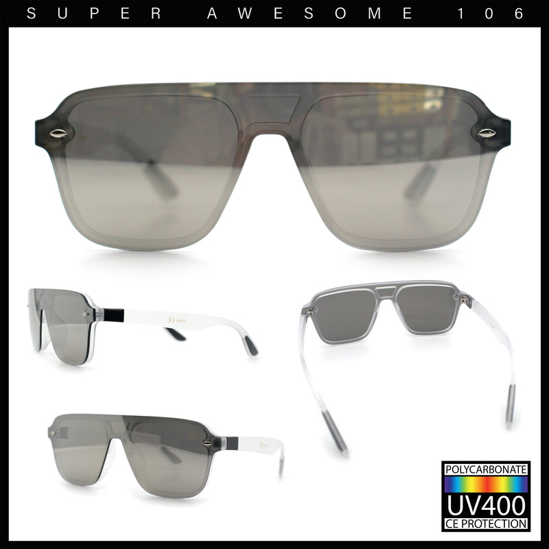 Color Mirror Shield Flat Top Racer Rimless Horn Rim Plastic Sunglasses
