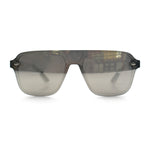 Color Mirror Shield Flat Top Racer Rimless Horn Rim Plastic Sunglasses