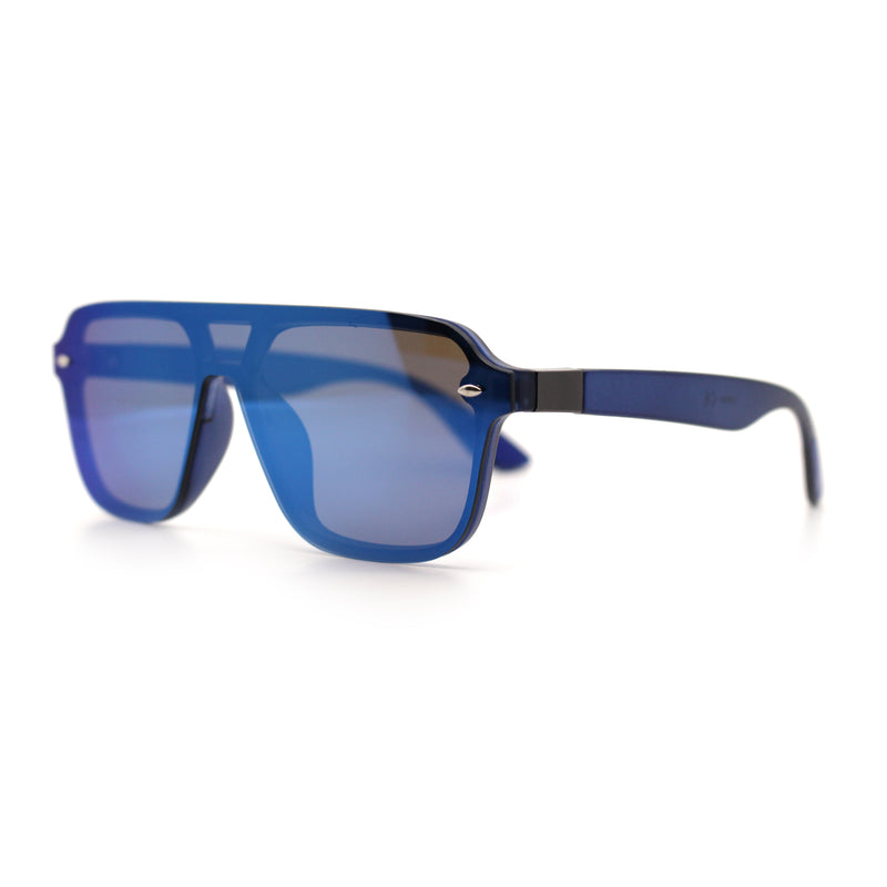 Color Mirror Shield Flat Top Racer Rimless Horn Rim Plastic Sunglasses