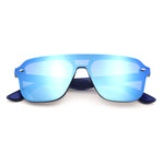 Color Mirror Shield Flat Top Racer Rimless Horn Rim Plastic Sunglasses