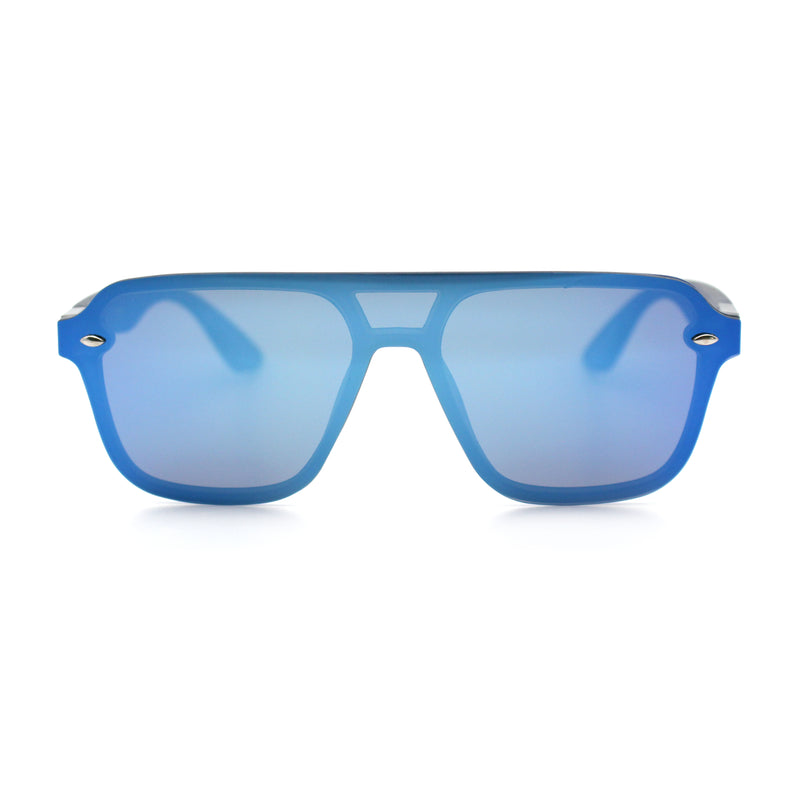 Color Mirror Shield Flat Top Racer Rimless Horn Rim Plastic Sunglasses