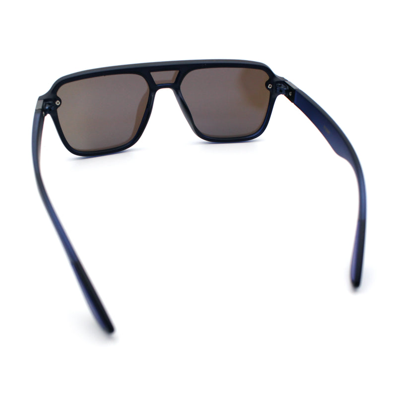Color Mirror Shield Flat Top Racer Rimless Horn Rim Plastic Sunglasses