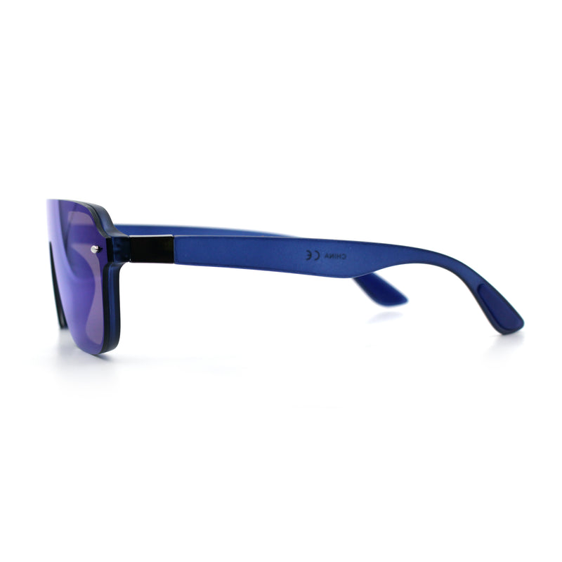 Color Mirror Shield Flat Top Racer Rimless Horn Rim Plastic Sunglasses