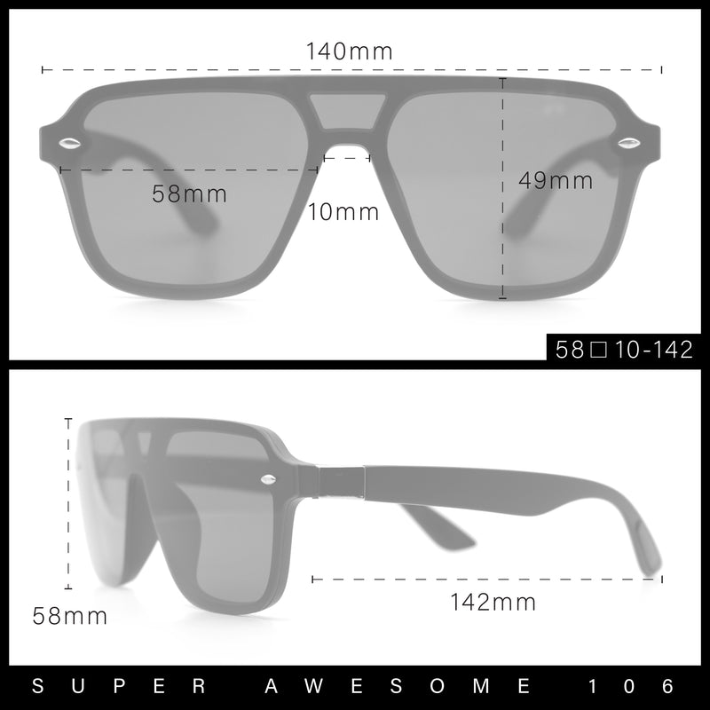 Color Mirror Shield Flat Top Racer Rimless Horn Rim Plastic Sunglasses