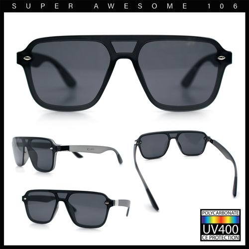 Color Mirror Shield Flat Top Racer Rimless Horn Rim Plastic Sunglasses