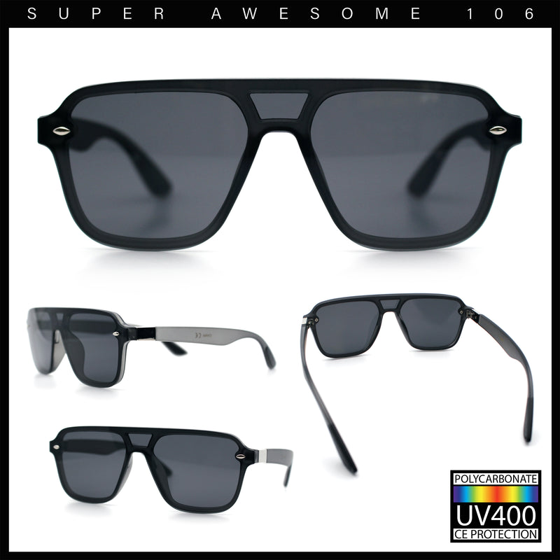 Color Mirror Shield Flat Top Racer Rimless Horn Rim Plastic Sunglasses