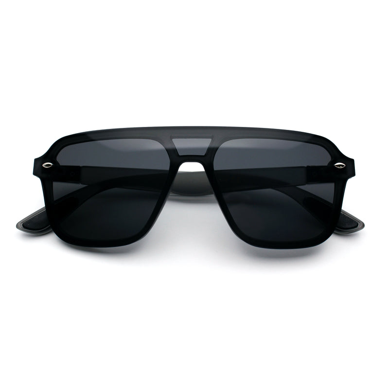 Color Mirror Shield Flat Top Racer Rimless Horn Rim Plastic Sunglasses