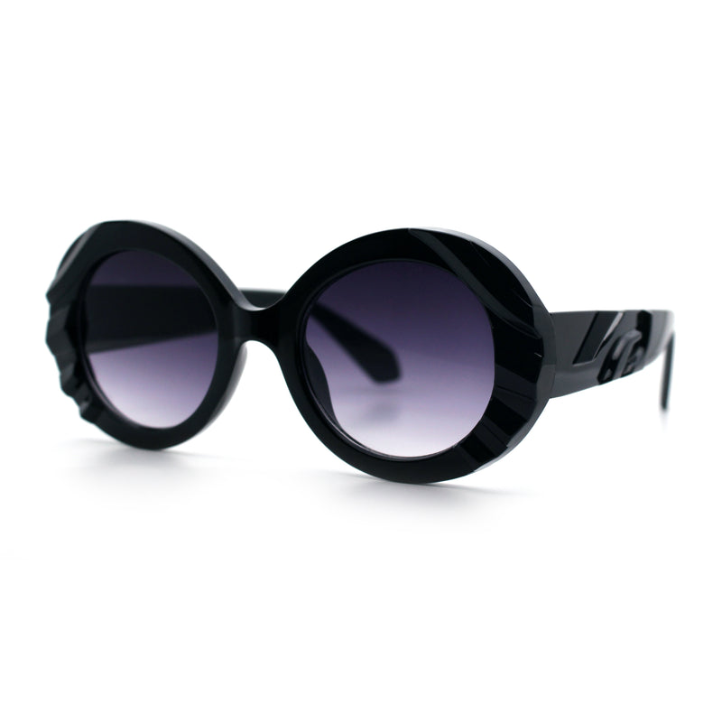 Womens Classy Mod Round Clout Thick Bevel Deco Plastic Retro Sunglasses