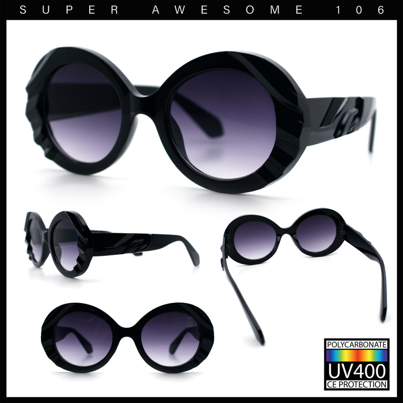 Womens Classy Mod Round Clout Thick Bevel Deco Plastic Retro Sunglasses