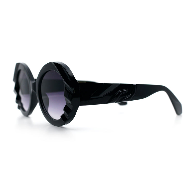 Womens Classy Mod Round Clout Thick Bevel Deco Plastic Retro Sunglasses