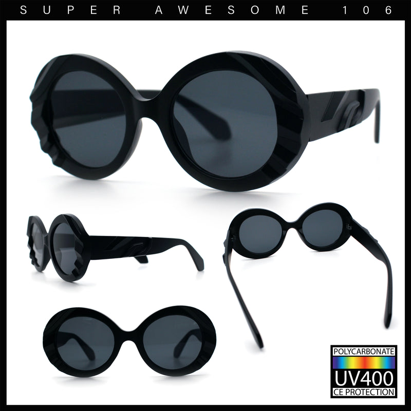 Womens Classy Mod Round Clout Thick Bevel Deco Plastic Retro Sunglasses