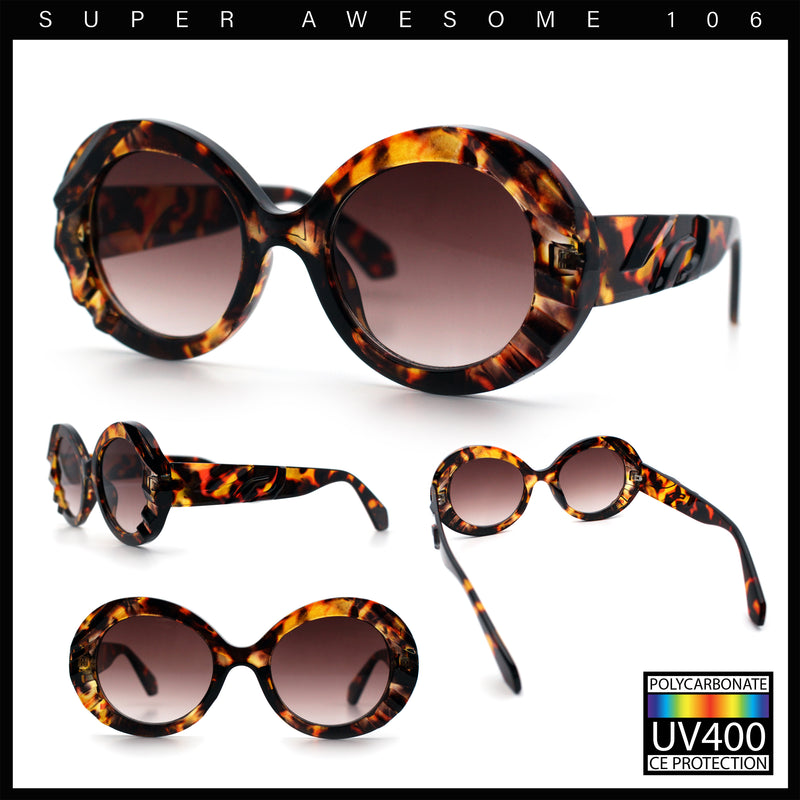 Womens Classy Mod Round Clout Thick Bevel Deco Plastic Retro Sunglasses