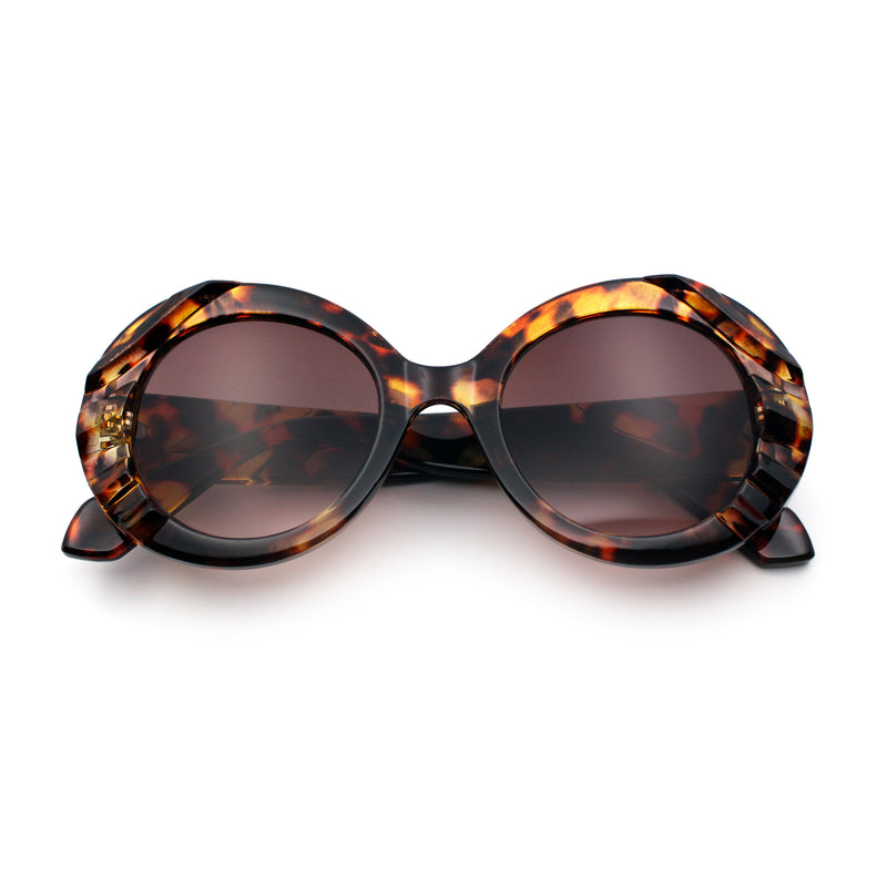 Womens Classy Mod Round Clout Thick Bevel Deco Plastic Retro Sunglasses