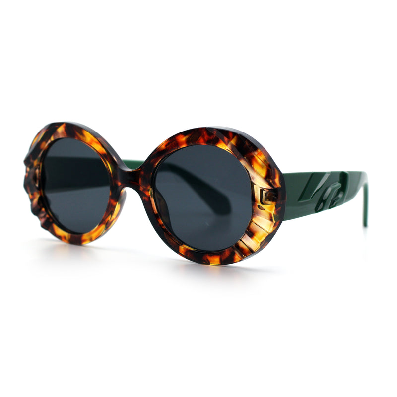 Womens Classy Mod Round Clout Thick Bevel Deco Plastic Retro Sunglasses