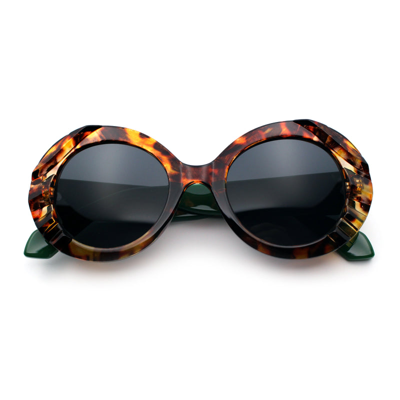 Womens Classy Mod Round Clout Thick Bevel Deco Plastic Retro Sunglasses