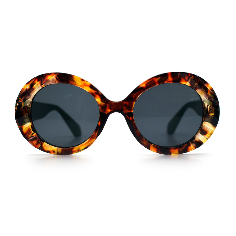 Womens Classy Mod Round Clout Thick Bevel Deco Plastic Retro Sunglasses