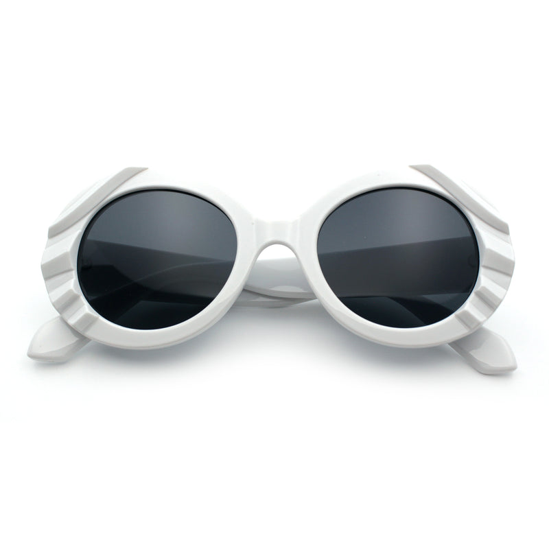 Womens Classy Mod Round Clout Thick Bevel Deco Plastic Retro Sunglasses