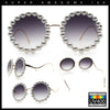 Womens Pearl Bling Round Circle Oversized Metal Rim Wave Arm Sunglasses