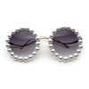 Womens Pearl Bling Round Circle Oversized Metal Rim Wave Arm Sunglasses