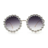 Womens Pearl Bling Round Circle Oversized Metal Rim Wave Arm Sunglasses