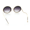 Womens Pearl Bling Round Circle Oversized Metal Rim Wave Arm Sunglasses