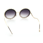 Womens Pearl Bling Round Circle Oversized Metal Rim Wave Arm Sunglasses