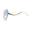 Womens Pearl Bling Round Circle Oversized Metal Rim Wave Arm Sunglasses