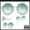 Womens Pearl Bling Round Circle Oversized Metal Rim Wave Arm Sunglasses