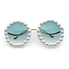 Womens Pearl Bling Round Circle Oversized Metal Rim Wave Arm Sunglasses